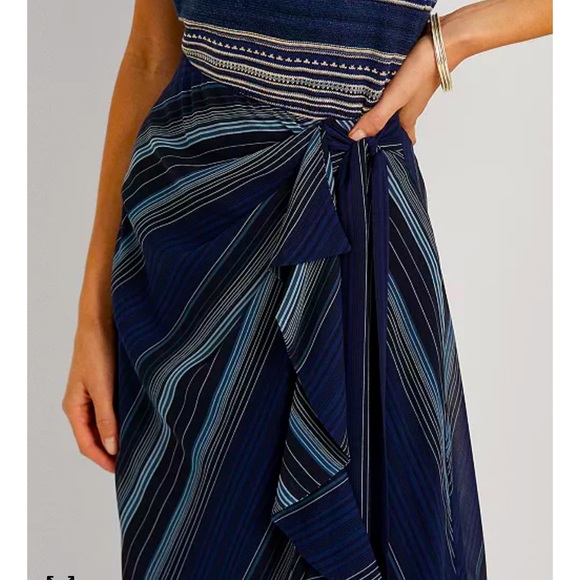Lauren Ralph Lauren Stripe Print Crinkle Georgette Cascading Ruffle Midi Skirt. - Picture 3 of 16